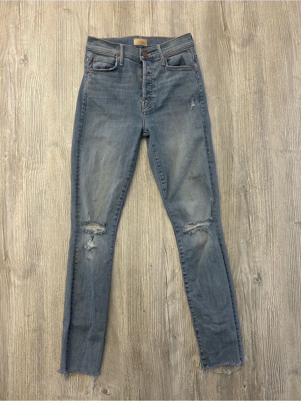 MOTHER The Stunner Ankle Fray Jeans Dreamer Destructed Skinny 25 Premium Denim